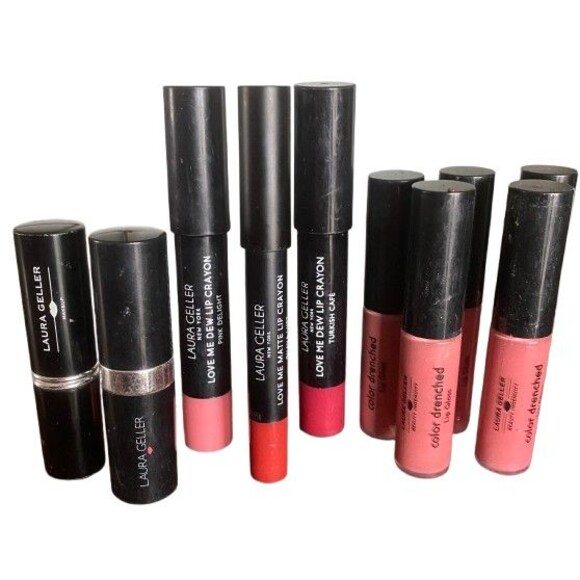 Laura Geller Set Lot 10 Lip Gloss Love Me Crayon Lipstick All Retired - Picture 1 of 9
